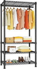 Ulif H2 Heavy Duty Clothes Rack, Freestanding 4 Tiers Garment Rack for Hanging Clothes with Shelves and Hangers, Closet Organizers and Storage Metal Closet Wardrobe System, Max Load 500 LBS, Black by Ulif