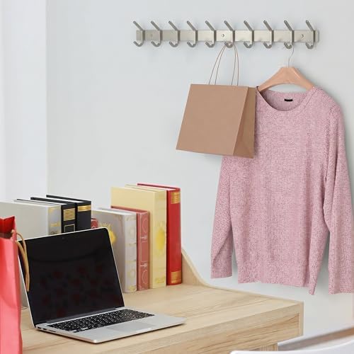 Coat Rack Wall Mount – Brushed Nickel 30 Inch Stainless Steel Hook Rail with 10 Heavy Duty Double Coat Hooks – Wall Mounted Coat Hanger for Entryway, Bathroom, Bedroom, Towel, Hat Organizer - 2 Pack - Image 6