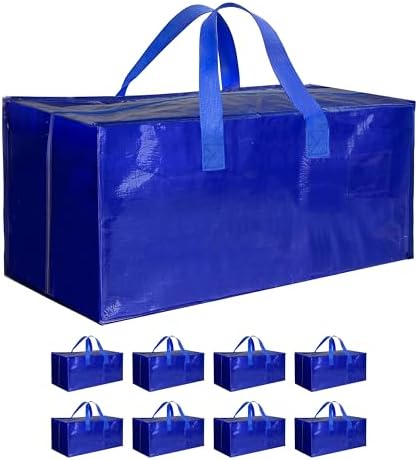 8 Pack Oversized Heavy Duty Moving Bags with Backpack Straps, Strong Handles & Zippers, Extra Large Storage Tote Moving Boxes for Space Saving, Blue by HealSmart