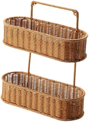 2 Tier Woven Hanging Basket, PP Rattan Wall Mounted Fruit and Storage Organizer for Kitchen, Bathroom, and Pantry by Unknown