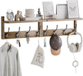 STELLSTAR Coat Rack with Shelf Wall Mount, Entryway Bamboo Hanging Shelf, Set of 2, Wall Hook Rail for Hallway Décor, Storage Clothe, Hat, Robe, Key, Dog Leash (Walnut) by STELLSTAR