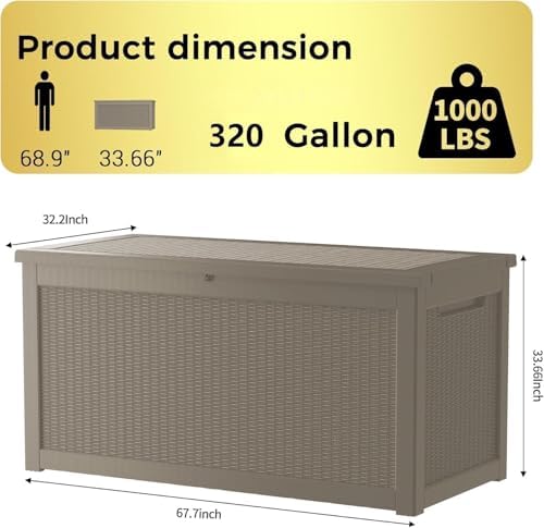 320 Gallon Outdoor Storage Box Waterproof, Lockable Resin Deck Box Large Storage Bin for Patio Furniture Cushion, Garden Tools, Pool Accessories, UV-Resistant Outside, Grey - Image 3