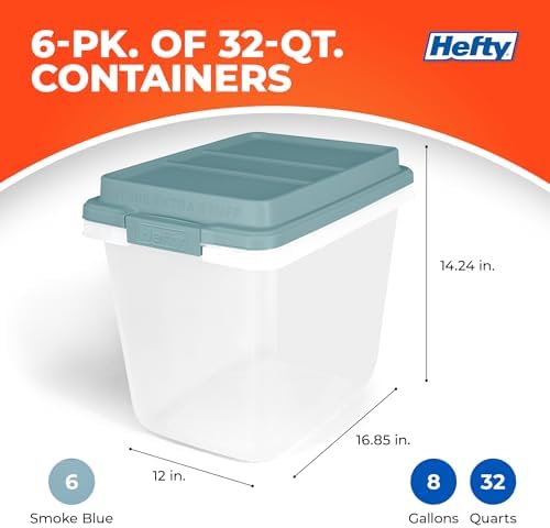 Hefty 6 Pack Lift Off Storage Bin with Lid, 32 Quart, Smoke Blue - Image 2