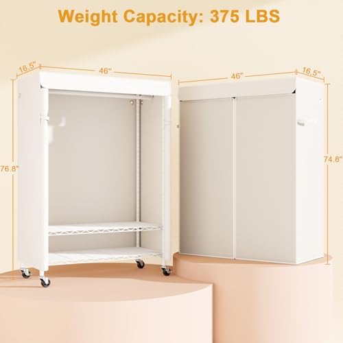 ULIFHOME P6C Plus Rolling Clothes Rack with Cover, Covered Clothing Rack - Image 5