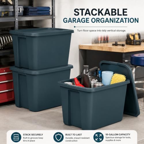 18 Gal Storage Bin with Snap-On Lid, Stackable Plastic Tote for Home, Teal - Image 5