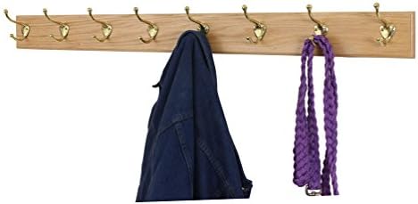 Solid Oak Coat Rack with Solid Brass Hat and Coat Style Hooks - Made in The USA (Natural, 25.5" x 3.5" with 5 Hooks) - Image 3
