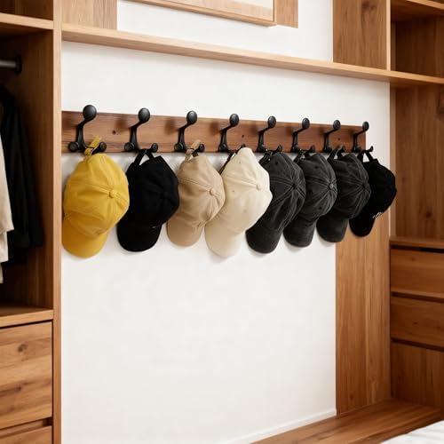 SKOLOO 43-Inch Wood Coat Rack Wall Mount with 8 Triple Hooks - Ideal for Family Entrances, Classrooms, and Pet Supplies Storage - Perfect Coat Hooks for Wall,Charred Golden Brown - Image 4