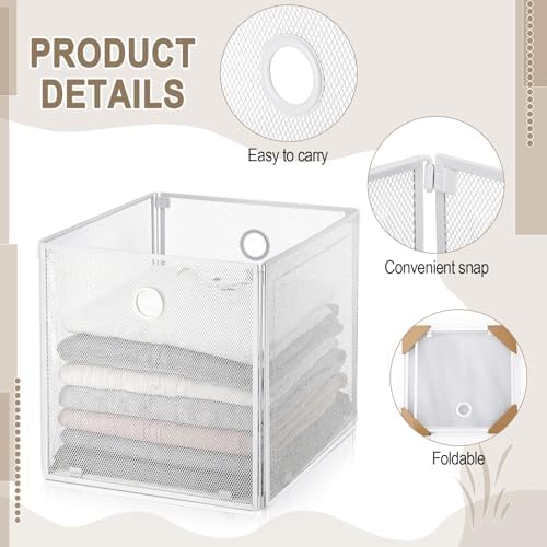 4 Pcs Foldable Metal Cube Storage Baskets, 13x13in, White - Image 3