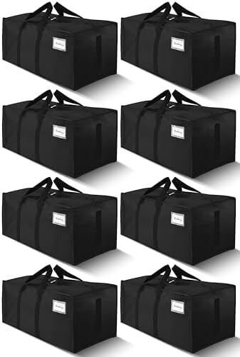 HOMESURE8 Pack 40 Gal Large Strong Moving Bags with Zippers & Carrying Handles - Water-Resistant - Heavy Duty Storage Tote for Space Saving, Fold Flat, Alternative to Moving Box (Black) by HOMESURE