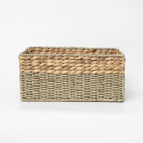 YAHUAN Natural Water Hyacinth & Seagrass Woven Storage Baskets – Wicker Storage Basket Organizer Bins with Handles for Home & Office Pantry Shelf (Large) - Image 2