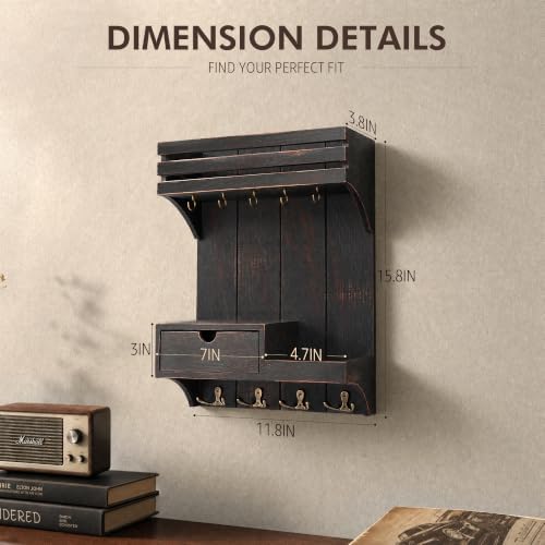 Rebee Vision Key Holder Wall Mount with Shelf for Entryway,Distressed Black - Image 4