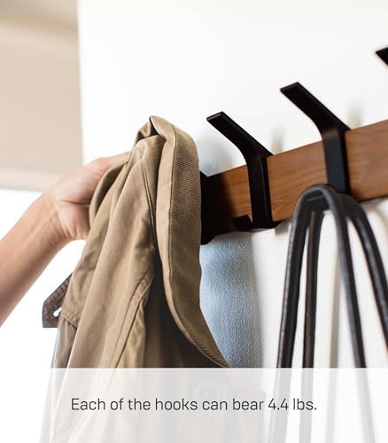 YAMAZAKI Home Wall-Mounted Coat Hanger Brown Steel + Wood One Size Walnut - Image 6