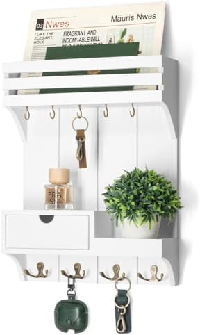 Rebee Vision Key Holder Wall Mount with Drawer & Shelf for Entryway, White by REBEEVISION