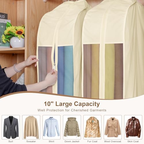 43 Inch Cotton Garment Bags for Hanging Clothes 3 Pack, Beige - Image 5
