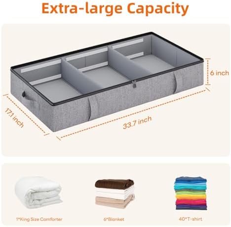 Side-Supported Underbed Storage Containers, 6 Inch 60L Clothes Storage Bin - Image 5