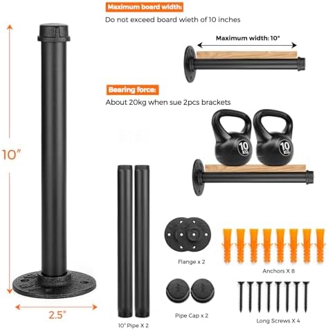 10 Inch Black Industrial Pipe Floating Clothing Rack Wall Mounted, 12 Pack - Image 2