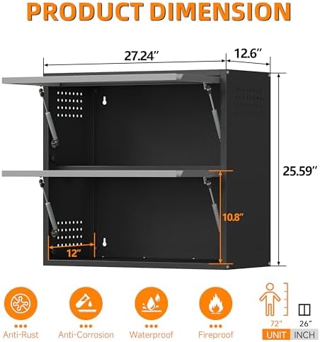 Garage Wall Cabinet, 25.6" H Metal Wall Cabinet with 2 Up-Flip Door - Image 3