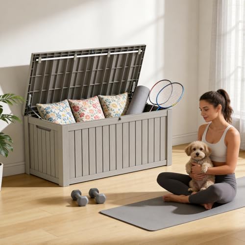 Outdoor Large Storage Cabinet Deck box, 150 Gallons Waterproof Heavy Duty Deck Box, Lockable Patio Storage box for Garden Tools, Lawn Mower, Bike, Trash Cans, Pool Supplies - Image 7