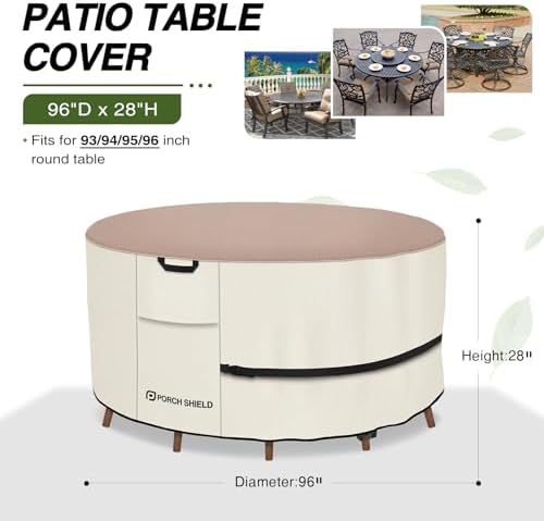 Porch Shield Waterproof Round Patio Table Cover 96 inch, Light Tan & Khaki - Image 2
