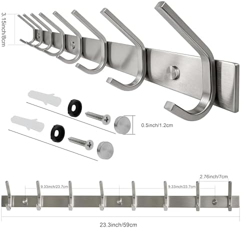 WEBI Heavy Duty 24 Inch SUS 304 Coat Bath Towel Hook Hanger Rail Bar with 8 Hooks,Brushed Finish,for Bedroom,Foyers,Hallways Home Office Storage Organization, C-CBG08 - Image 3