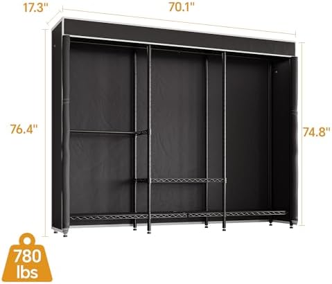 Higeego H8 Heavy Duty Clothes Rack with Cover, Black Portable Closet - Image 4