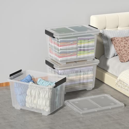 50 Quarts Plastic Storage Boxes, Large Clear Bins with Lids and Wheels Set of 4 - Image 7