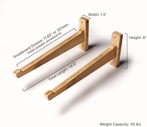 Compact Snowboard Wall Mount, Bamboo Snowboard Rack for Small Spaces, Space-Saving Storage Holder Fits Boards with Bindings, Home, Apartment, Dorm - Image 5
