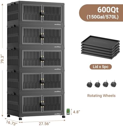 BROVIEW 600Qt Stackable Storage Bins with Lid for Home Dorm, 5Pack Black - Image 2
