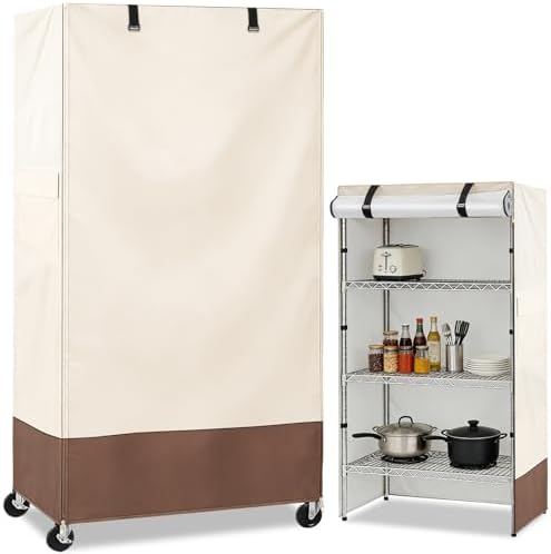 Rileytee Wire Shelf Cover,Heavy Duty 600D Dustproof Waterproof Shelf Covers for Wire Shelving,Outdoor Storage Rack Cover for Rack with Zipper,36" W x 16" D x 72" H,(Beige & Brown) by Rileytee