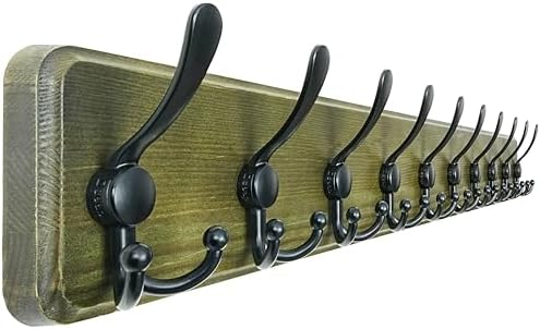 Dseap Coat Rack Wall - Heavy-Duty 38-1/4" Long, with Reinforced 10 Custom Tri-Hooks, Solid Wood Wall Hanger for Coats Hat Jackets - Rustic Farmhouse Entryway Hallway Storage, Weathered Green & Black by Dseap