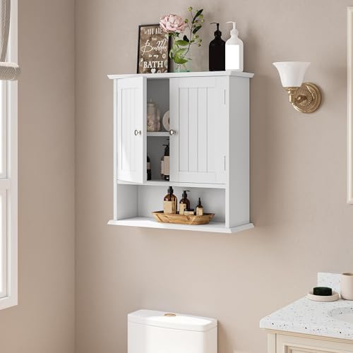 Bathroom Wall Cabinet, Bathroom Cabinet Wall Mount with 2 Doors and Open Shelf, Over The Toilet Wall Storage Cabinet, Bathroom Medicine Cabinet - Image 2