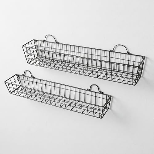 MyGift 2pcs 30-Inch Wire Baskets for Storage and Organization, Rustic Black Wall Mounted Metal Display Racks - Image 7
