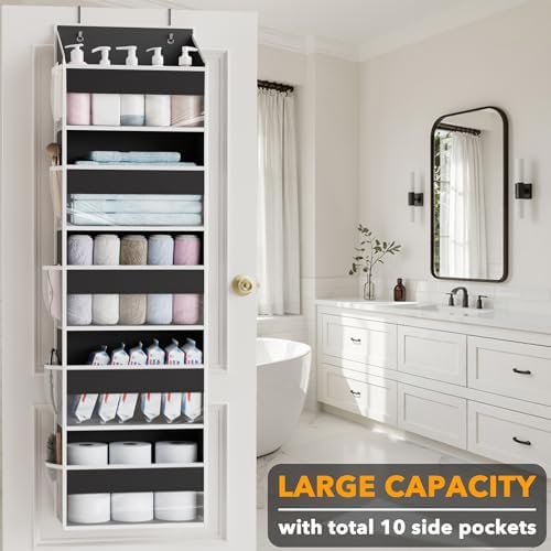 SpaceAid 2 Pack Over The Door Organizer with 5 Large Pockets and 10 Mesh Side Pockets, 5 Layers Door Organizer Hanging with Clear Window for Bedroom, Bathroom, Pantry and Nursery, Black - Image 3