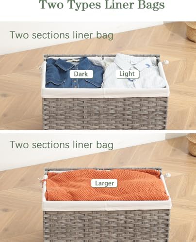 SETVSON Storage Basket with Lid PE Rattan 27.8 Gal Wicker Chest, Gray - Image 5