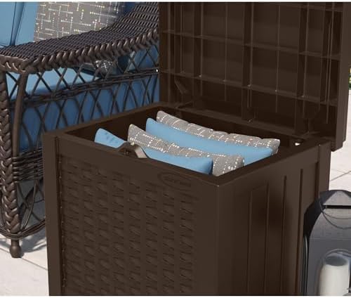 Suncast 4 Pack 22-Gallon Small Deck Box - Lightweight Resin Storage Container and Seat for Patio Cushions and Gardening Tools - Store Items on Patio, Garage, 22.5"L x 17"W x 22.5"H, Yard - Java Brown - Image 5