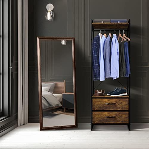 Sorbus Tall Clothing Rack with Drawers, Wood Top (Rustic) - Image 6