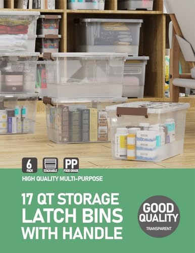 WYT 6 Pack 17qt Clear Plastic Storage Bin with Lid and Latching Buckles, Stackable Tote Organizing Box with Handle - Image 5