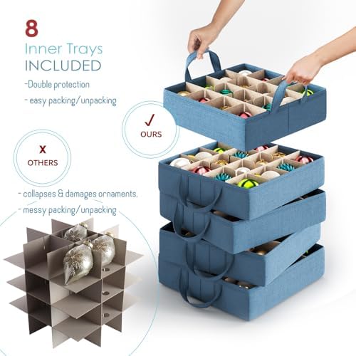 Hearth & Harbor Large Christmas Ornament Storage Box With Adjustable Dividers - Ornament Storage Container For 128 Holiday Ornaments or Decorations - Image 3
