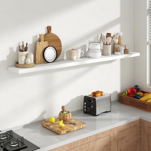 Acovy 72 Inch Floating Shelves, 8 Inch Deep Floating Shelves for Wall, Hanging Shelf with Invisible Brackets, Deep Shelves for Bathroom, Bedroom, Living Room, White, Set of 1 - Image 3