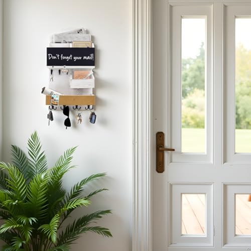 Mail Organizer Wall Mounted with Key Holder, Shelf, Ivory White - Image 3