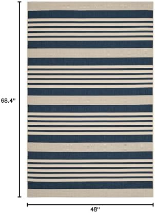 SAFAVIEH Courtyard Collection CY6062 Stripe Indoor/ Outdoor Non-Shedding Easy--Cleaning Patio Backyard Porch Deck Mudroom Accent Area--Rug, 4' x 5'7", Navy / Beige - Image 2