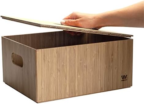 MobileVision Bamboo Storage Box PLUS LID COMBO, 12”x 9”x 6”, Durable Bin w/Handles, For Clothes, Shoes, Arts & Crafts, Closet & Office Shelf - Image 2