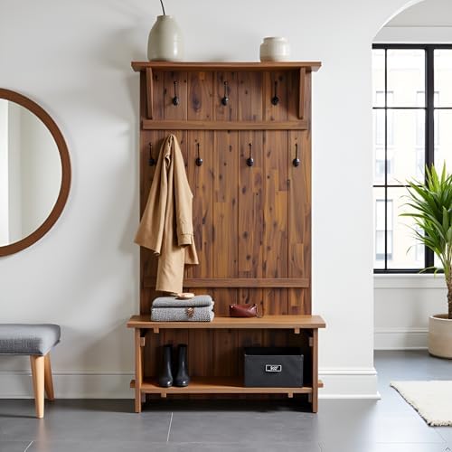 Alaterre Bethel Rustic Solid Wood Entryway Hall Tree with Bench, Natural - Image 2
