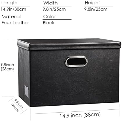 PRANDOM Collapsible Storage Bins with Lids [3-Pack] Leather Fabric Foldable Storage Boxes Organizer Containers Baskets Cube with Cover for Bedroom Closet Office Nursery Black (14.9x10.8x10) - Image 6