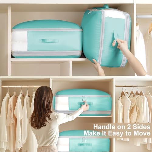 Comforter Storage Bag - Large Capacity Blanket Storage Bags 3-Layer Ultra Space Saving Self Compression Organizer, Washable Compression Bags for Storage Comforter Blanket, 4-Pack, Blue - Image 5