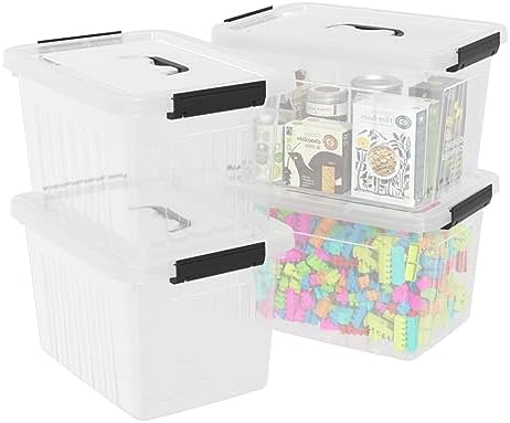 18 Quart Plastic Storage Bins with Lid, Clear Plastic Storage Tote, 4-Pack by Rinboat