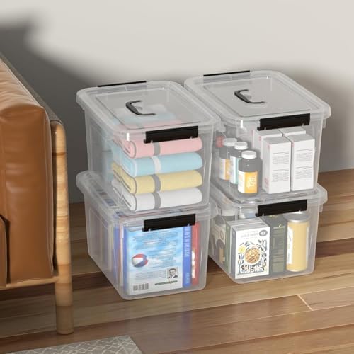 Wekioger 20 Quart Clear Plastic Lidded Storage Box with Latch Handle 4 Pack - Image 2