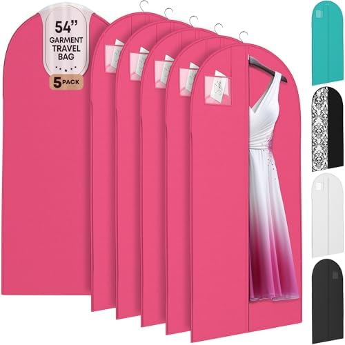 Luxury On the Go Long Formal Dress Bag – 54" Hanging Garment Bag for Dresses, Prom & Bridesmaid– Long Garment Bags for Hanging Clothes Lightweight & Tear-Resistant with Clear ID Window – 5 Pack by YourBags