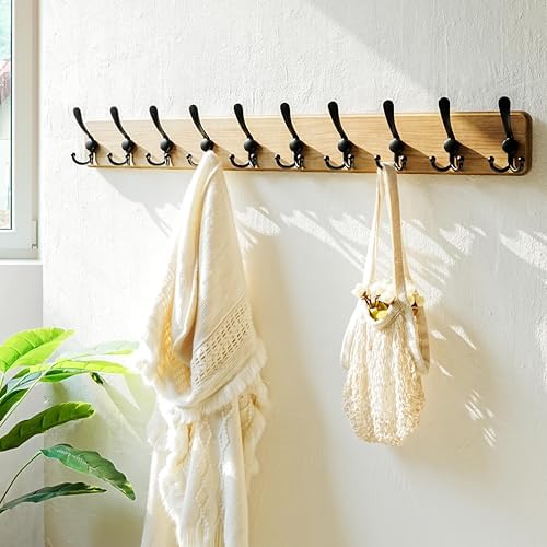 Dseap Coat Rack Wall - Heavy-Duty 38-1/4" Long, with Reinforced 10 Custom Tri-Hooks, Solid Wood Wall Hanger for Coats Hat Jackets - Rustic Farmhouse Entryway Hallway Storage, Weathered Brown & Black - Image 7