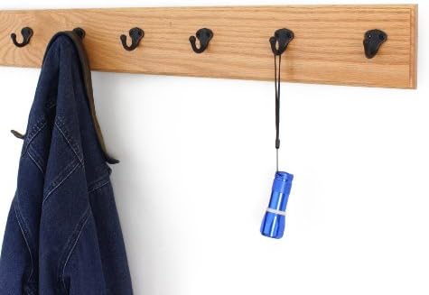 PegandRail Oak Wall Mounted Coat Rack with Aged Bronze Singular Style Hooks 4.5" Ultra Wide (Natural, 30.5 x 4.5 with 6 Hooks) - Image 2